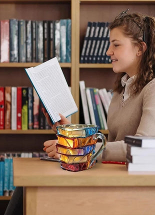 Innovative 3D Painting Book Coffee Cup, Unique Stacked Book Mug, Perfect Gift for Literature Lovers, Creative Colorful Book Gift