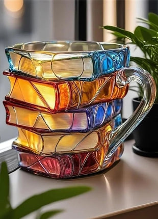 Innovative 3D Painting Book Coffee Cup, Unique Stacked Book Mug, Perfect Gift for Literature Lovers, Creative Colorful Book Gift