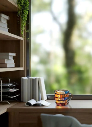 Innovative 3D Painting Book Coffee Cup, Unique Stacked Book Mug, Perfect Gift for Literature Lovers, Creative Colorful Book Gift