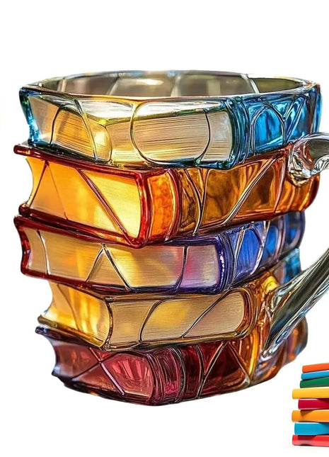 Innovative 3D Painting Book Coffee Cup, Unique Stacked Book Mug, Perfect Gift for Literature Lovers, Creative Colorful Book Gift