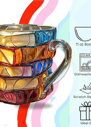 Innovative 3D Painting Book Coffee Cup, Unique Stacked Book Mug, Perfect Gift for Literature Lovers, Creative Colorful Book Gift